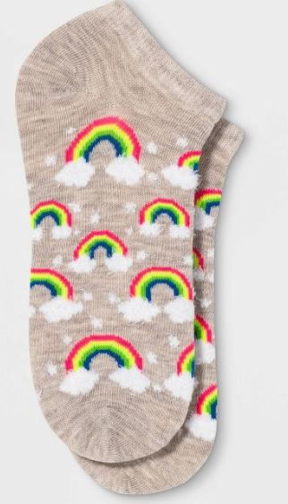 Photo 1 of 2 Pairs Of Women's Rainbow with Fuzzy Clouds Low Cut Socks - Xhilaration™ Oatmeal Heather 4-10