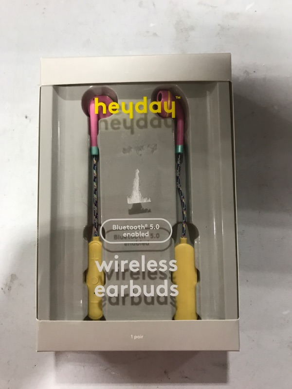 Photo 2 of Heyday Wireless Bluetooth Braided Cord Flat Earbuds - Bright Pink
