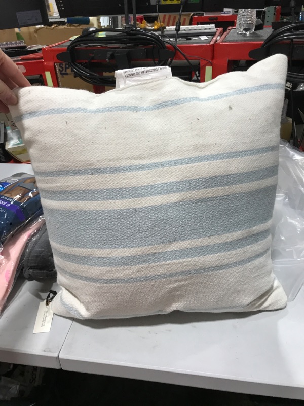 Photo 1 of 18" X 18" Variegated Stripe Indoor/Outdoor Square Throw Pillow /Cream - Hearth & Hand™ with Magnolia
