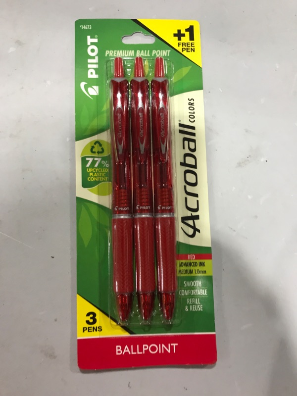 Photo 2 of Pilot 3ct Acroball Colors Ballpoint Pens Medium Point 1.0mm Red Ink