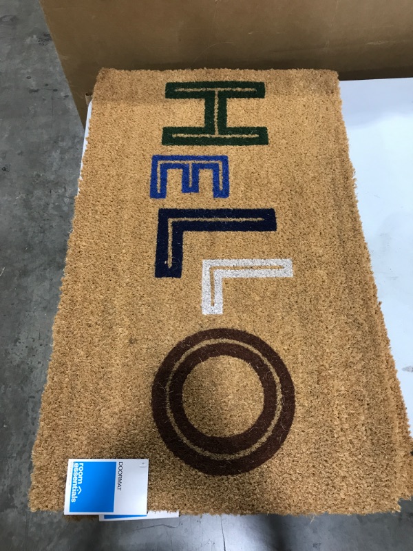 Photo 2 of 1'6x2'6 Hello Colorblocked Coir Doormat - Room Essentials