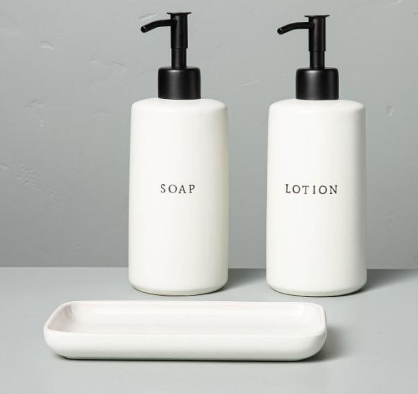 Photo 1 of 3pc Stoneware Soap & Lotion Pump Set Matte Sour Cream - Hearth & Hand™ with Magnolia

