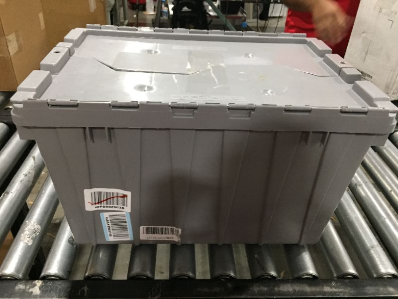 Photo 1 of Akro-Mils 39120 Industrial Plastic Storage Tote with Hinged Attached Lid (21-Inch L by 15-Inch W by 12-Inch H) - Gray 