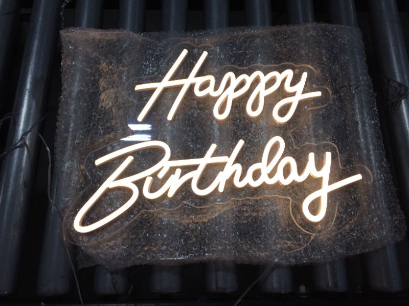 Photo 2 of ATOLS Happy Birthday Neon Sign for Wall Decor, Battery or USB Powered Happy Birthday Led Sign, Reusable Happy Birthday Light Up Sign for All Birthday Party Decoration, Size-17x13 Inch, Warm White
