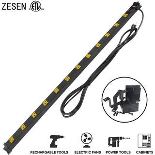 Photo 1 of ZESEN 12 Outlet Workshop Metal Power Strip Surge Protector with 15ft Cord - Black
