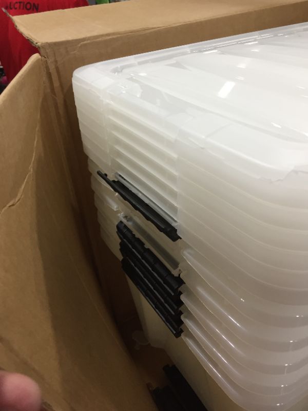 Photo 1 of IRIS 32 Quart Stack & Pull™ Box, 6 Pack, Clear with Black Handles