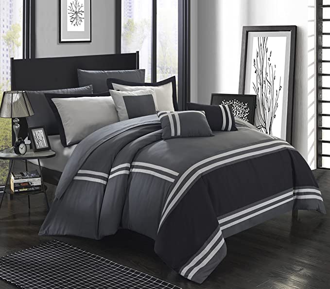 Photo 1 of Chic Home Zarah 10 Piece Comforter Bedding with Sheet Set and Decorative Pillows Shams, Queen, Grey