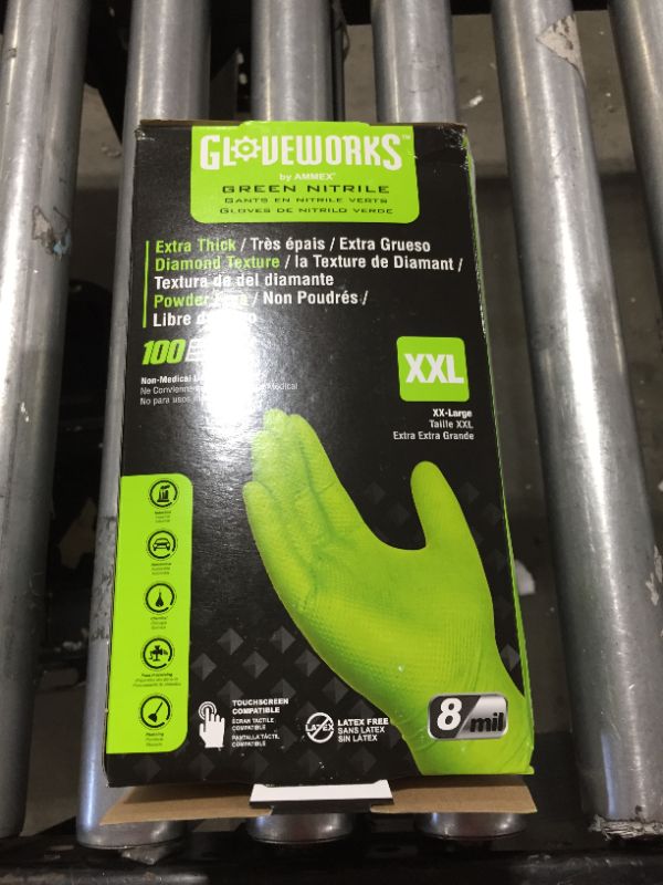 Photo 2 of Ammex GWGN Gloveworks Industrial Grade Textured Nitrile Gloves, Powder-Free, XXL, Grn, 100/Box
