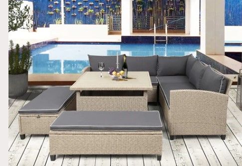 Photo 1 of [MISSING PIECES! BOX 3/4]  6-Piece Patio Furniture Set Outdoor Wicker Rattan Sectional Sofa with Table and Benches
