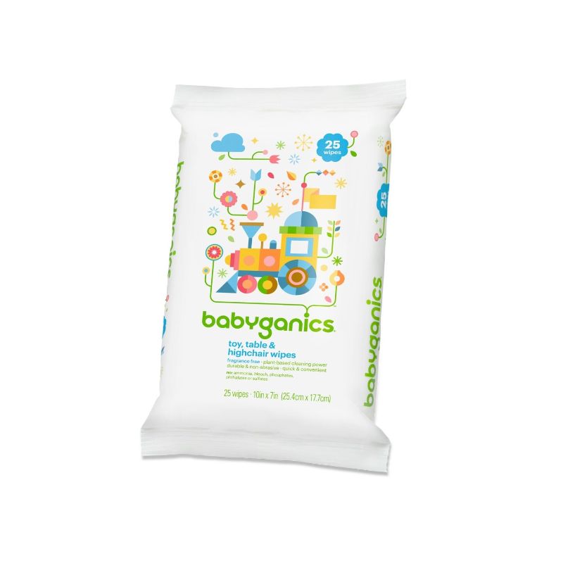 Photo 1 of Babyganics Toy Table and High Chair Wipes, Fragrance Free, 25 ct