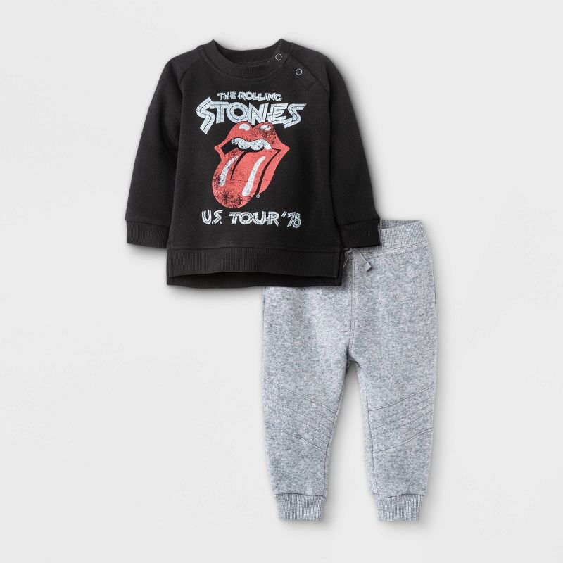 Photo 1 of Baby Boys' 2pc Rolling Stones Long Sleeve Fleece Pullover and Jogger Set - Black 0-3 MOS


