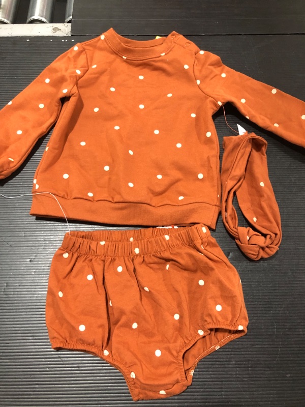 Photo 2 of Baby Girls' Polka Dot Sweatshirt Top & Shorts Set with Headband - Cat & Jack™ Orange 18 MOS


