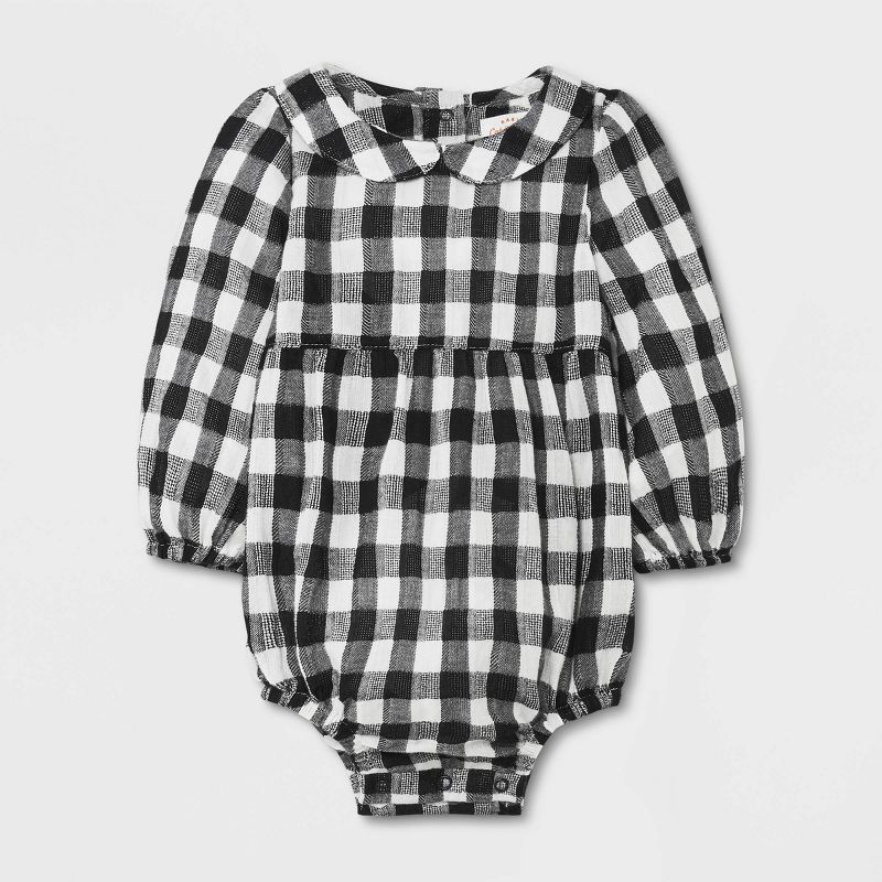 Photo 1 of Baby Girls' Gingham Long Sleeve Bubble Romper - Cat & Jack™ Black 12MOS

