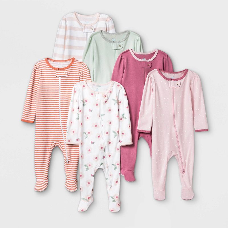 Photo 1 of Baby Girls' 6pk Sleep N' Play - Cloud Island™ Dark Pink 0-3 MOS

