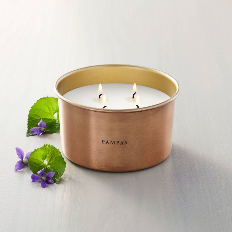 Photo 1 of 20oz Pampas Lidded Metal Multi-Wick Candle Brass Finish - Hearth & Hand™ with Magnolia


