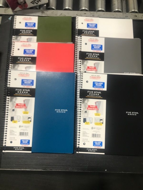 Photo 2 of (6 PACK) Five Star 220 sheet College Ruled 1 Subject Spiral Notebook GREEN,BLUE,PINK,WHITE,BLACK,GREY