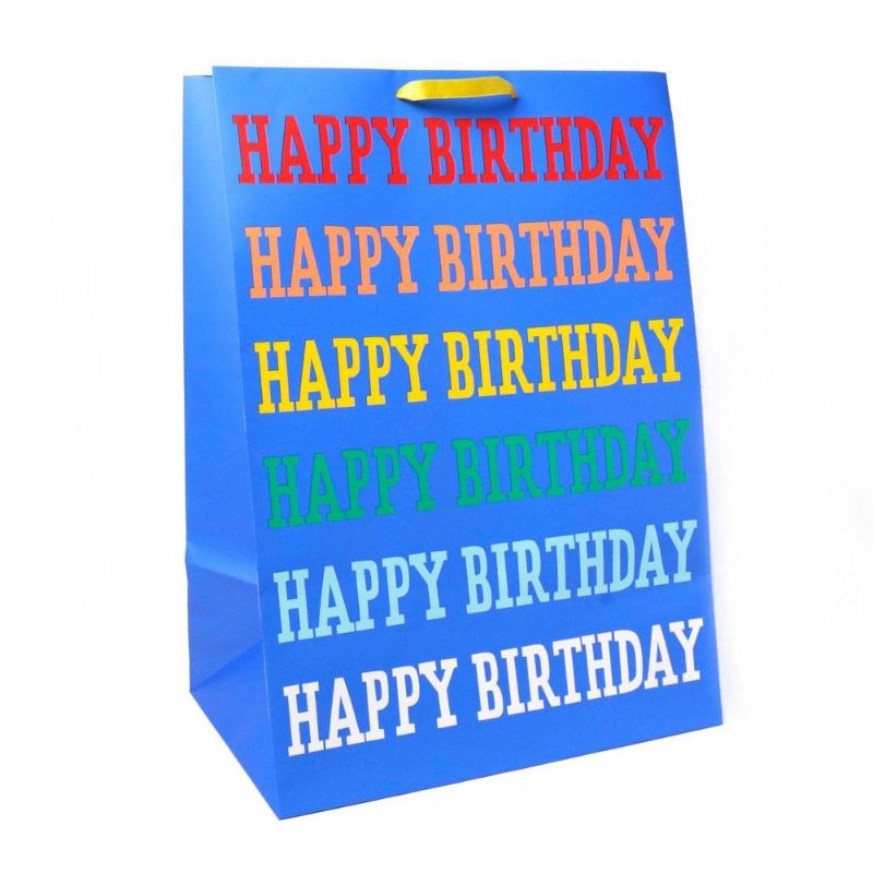 Photo 1 of 'Happy Birthday' Rainbow Verbiage on Colossal Gift Bag Blue - Spritz™
