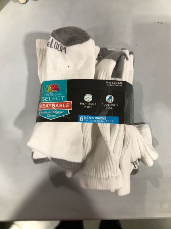 Photo 2 of Men's Fruit of the Loom Breathable 6pk Crew Socks - White 6-12