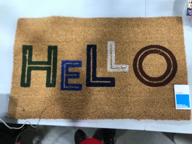 Photo 1 of 1'6x2'6 Hello Colorblocked Coir Doormat - Room Essentials
