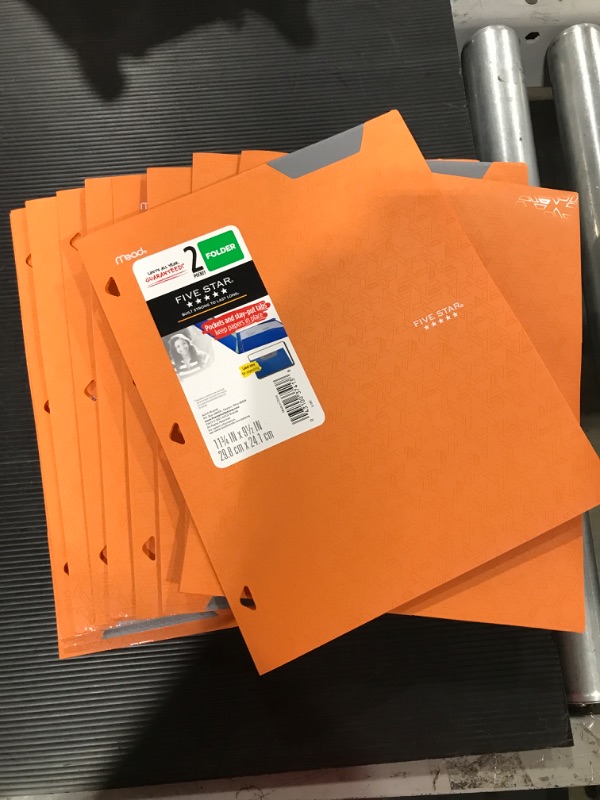 Photo 2 of 12 Five Star 2 Pocket Paper Folder with Prongs Orange