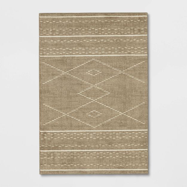 Photo 1 of 4'x5'5" Parkman Washable Border Diamond Rug Tan - Threshold™

