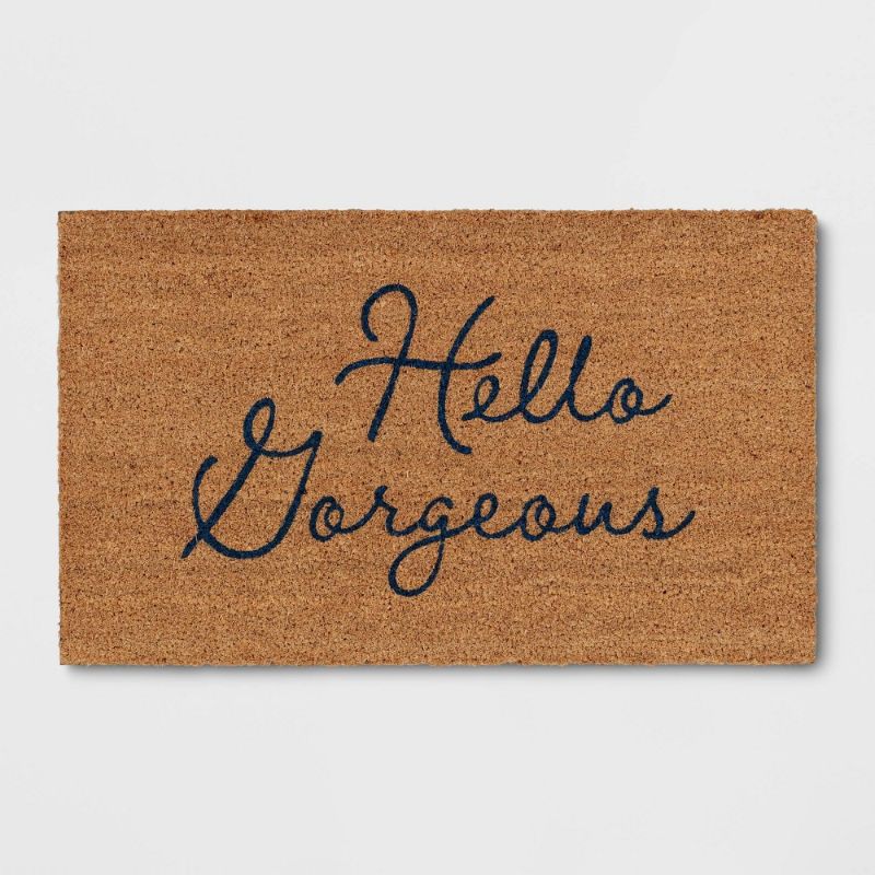 Photo 1 of 1'6"x2'6" "Hello Gorgeous" Doormat Dark Blue/Brown - Threshold™
