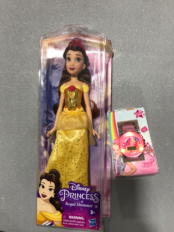 Photo 1 of Disney Princess Royal Shimmer Belle Doll + Girls' Nickelodeon JoJo Siwa Flashing LCD Watch - Pink