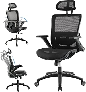 Photo 1 of Ergonomic Mesh Office Chair, High Back Computer Executive Home Desk Chair with Headrest and 4D Flip-up Armrests, Adjustable Tilt Lock and Lumbar Support-Grey
