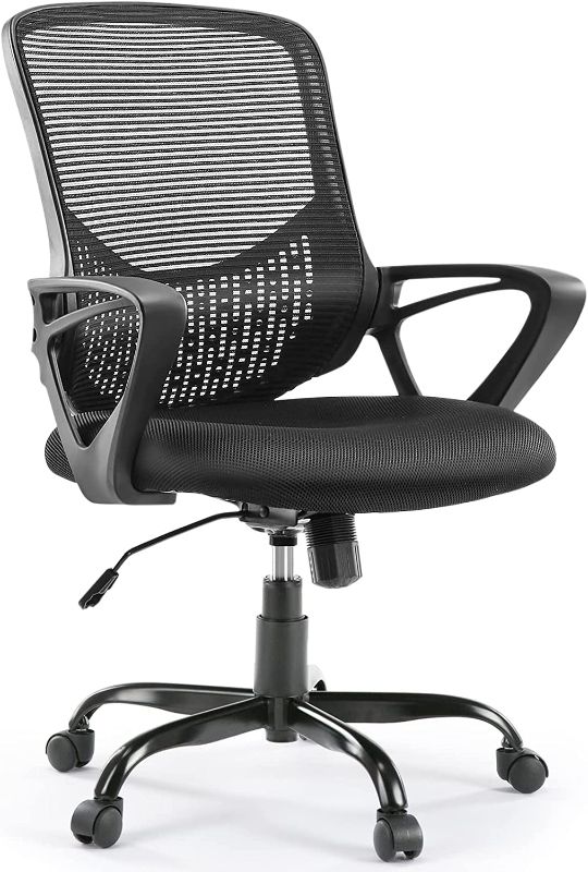 Photo 1 of PARTS ONLY!!! Office Chair - Desk Chair with Fixed Armrest, Computer Chair with Soft Foam Seat Cushion and Lumbar Support, Black
