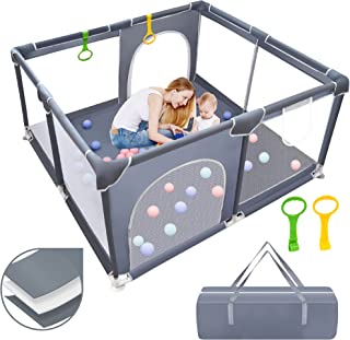 Photo 1 of Baby Playpen, Baby Playard, Playpen for Babies with Gate Indoor & Outdoor Kids Activity Center, Newly Upgraded playpen with Thickened Bottom, Play Yard with Soft Breathable Mesh(Grey)
