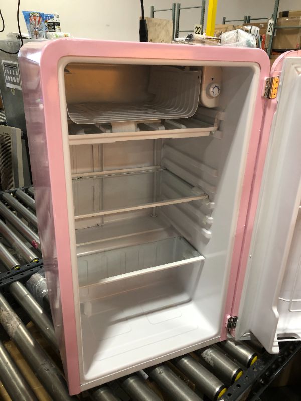 Photo 3 of FRIGIDAIRE EFR372-PINK 3.2 Cu Ft Pink Retro Compact Rounded Corner Premium Mini Fridge
