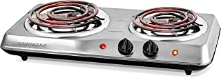 Photo 1 of Ovente Electric Double Coil Burner 6 & 5.75 Inch Hot Plate Cooktop with Dual 5 Level Temperature Control & Easy Clean Stainless Steel Base, 1700W Portable Stove for Home Dorm Office, Silver BGC102S
