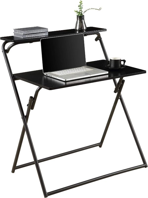 Photo 1 of Merax Folding Assembly Required, 2-Tier Computer Shelf Saving Foldable Table for Small Spaces Desk, 31.5" L x 18.9" W x 37.8" H, Black
