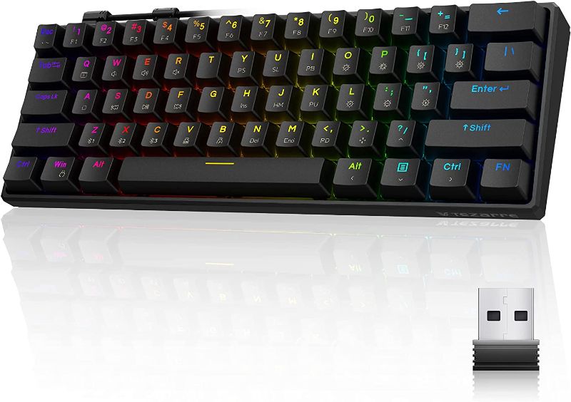 Photo 1 of Tezarre TK61Pro Bluetooth/2.4G/USB 60% Mechanical Gaming Keyboard RGB Hotswappable PBT Keycaps Wireless/Wired Keyboard for Windows PC Gamer (Gateron Optical Blue)
