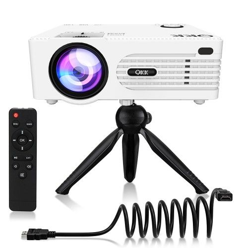 Photo 1 of QKK 2021 Upgraded 6500Lumens Mini Projector, Full HD 1080P & 200" Display Supported, Portable Movie Projector Compatible with Phone, TV Stick, PS4, HDMI, AV, Dual USB [Tripod Included]
