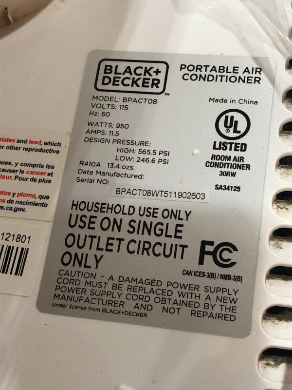 Photo 4 of BLACK+DECKER 8,000 BTU Portable Air Conditioner with Remote Control, White
