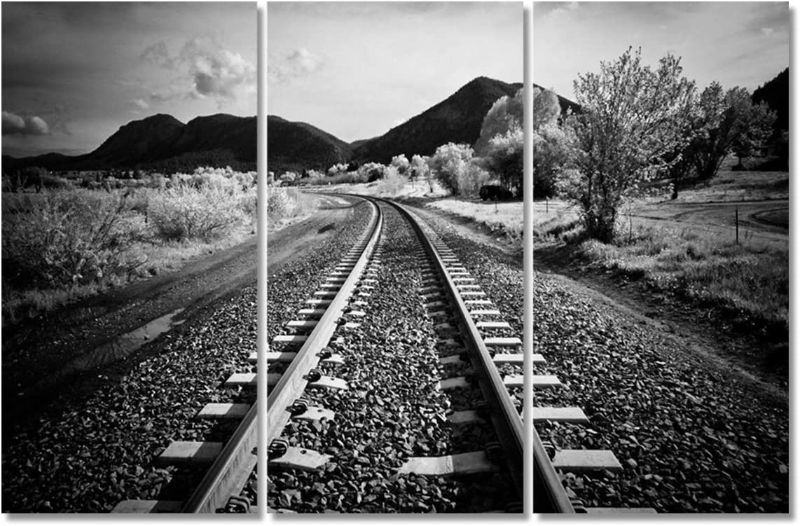 Photo 1 of 3 Pieces Contemporary Wall Art Railway Train Track Canvas Painting Black and White Wall Art for Living Room Bedroom Kitchen Wall Decor Nature Scenery Wall Pictures Art Framed Ready to Hang(60"Wx40"H)
