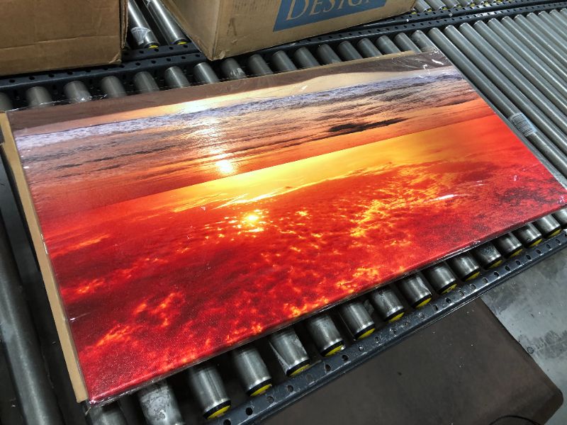 Photo 1 of Canvas Wall Art Sunset Ocean Beach Pictures Photo Paintings for Living Room Bedroom Home Decorations Modern Stretched and Framed Seascape Waves Landscape Giclee Artwork for Walls Prints, 40 X 20 INCHES