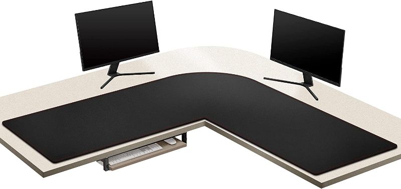 Photo 1 of ZORESYN L-Shaped Gaming Desk Mat Mouse pad, Computer Corner Desk Pad, 55" Home Office Writing Desk Pad Protector, Large Waterproof PU Leather Corner Mousepad - Black, (137+140) x40cm
