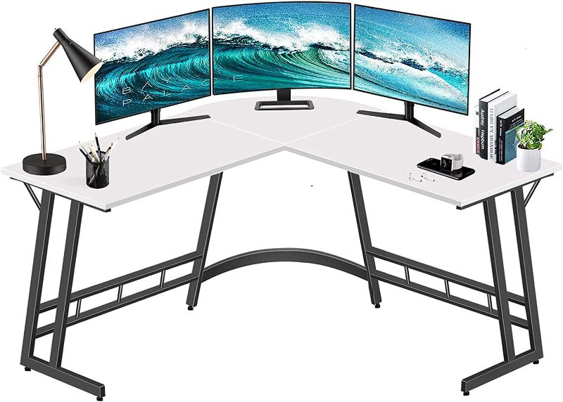 Photo 1 of LUFEIYA L Shaped Desk White Corner Computer Desks for Small Space Home Office Student Study Bedroom Gaming PC Work,47 Inch Modern L-Shaped Writing Table
