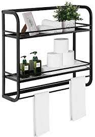 Photo 1 of 2 Tier Industrial Bathroom Shelves Wall Mounted, Large Towel Racks Storage Shelf, 24 " Metal Rustic Wall Shelves Over Toilet with Towel Bar and 10 Hooks Rack, Utility Storage Shelf Rack,Retro Black
