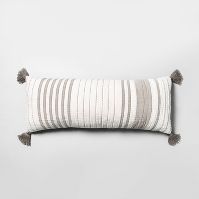 Photo 1 of 16"x42" Quilted Stripe Lumbar Bed Pillow Gray/Cream - Hearth & Hand™ with Magnolia

