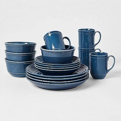 Photo 1 of 16pc Porcelain Courtland Dinnerware Set Blue - Threshold
