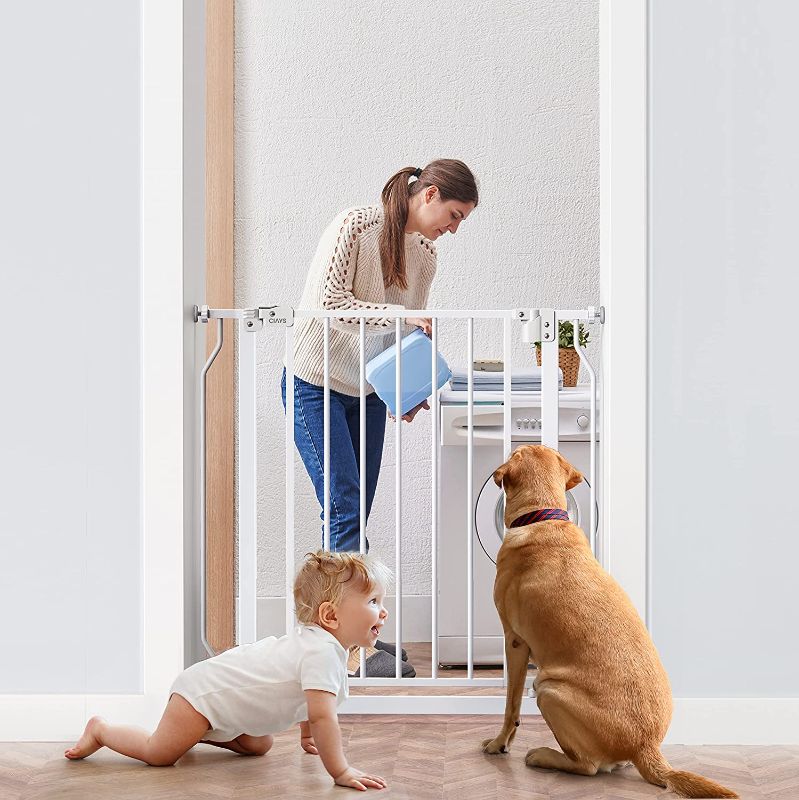 Photo 1 of Ciays 29.5” to 33.5”/45.3”/57.1” Baby Gate, 30-in Height Extra Wide Dog Gate for Stairs, Doorways and House, Auto-Close Safety Metal Pet Gate for Dogs, Easy Walk Thru Pressure Mounted
