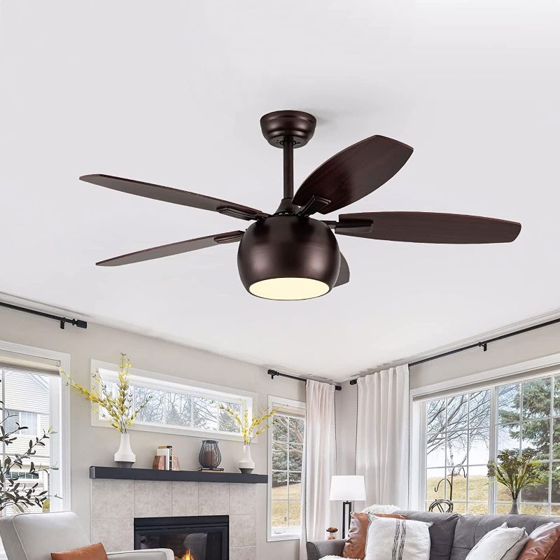 Photo 1 of MQ 48'' Ceiling Fan with Light Remote Control, LED Ceiling Fan Light with 5 Wood Fan Blades, Noiseless Reversible Motor for Farmhouse/Patios/Porch/Bedroom/Living room/Study/Kitchen
