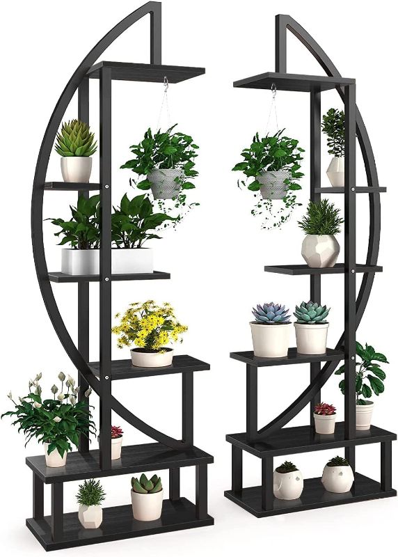 Photo 1 of 2 Pcs 6 Tier Tall Metal Indoor Plant Stand with Hanging Loop, Plant Shelf Holder for Outdoor Clearance, Half-Moon-Shaped Multi-Purpose Plant Stands for Home Decor, Balcony, Patio, Garden
