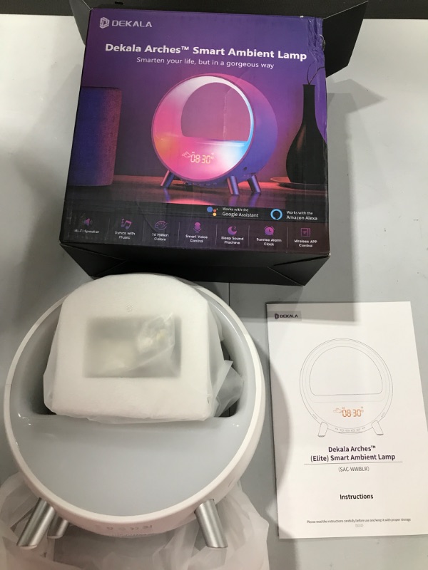 Photo 1 of 5 in 1 Smart Alarm Clock Wireless/Wired Charger Bluetooth Speaker Syncs Light to Music White Noise Machine Weekend Setting Ambient Table Lamp Mindful Breathing Training App / Alexa, Google Home