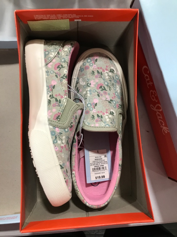 Photo 2 of Girls' Sariah Floral Print Slip-on Sneakers - Cat & Jack Sage Green 
size 1
