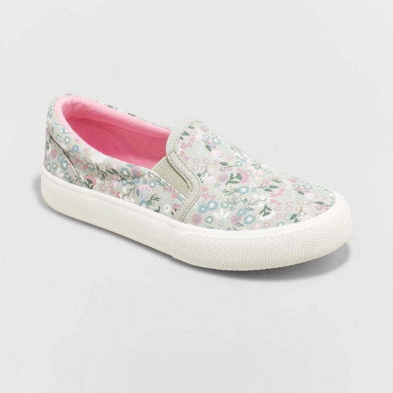 Photo 1 of Girls' Sariah Floral Print Slip-on Sneakers - Cat & Jack Sage Green 
size 1
