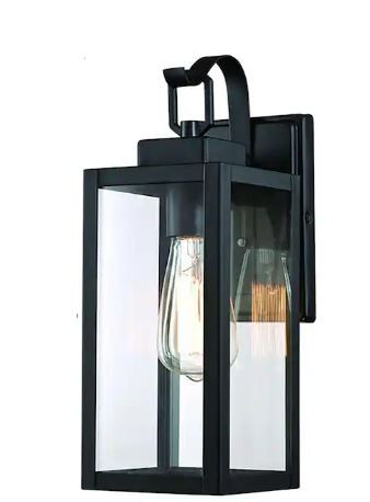Photo 1 of 1-Light Matte Black Hardwired Clear Glass Outdoor Wall Lantern Sconce
